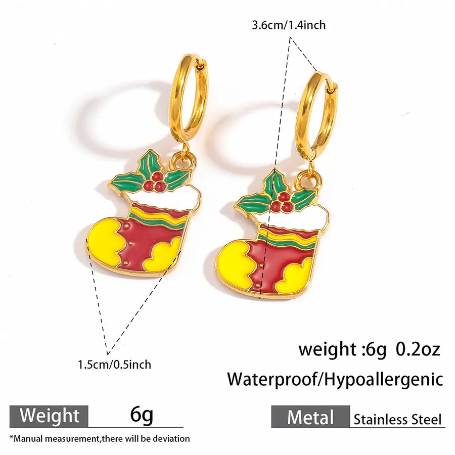 Christmas Santa Claus Ear Cuffs Titanium Steel 316L Quality Suitable For Commuting And Casual Occasions Drop Oil Earrings