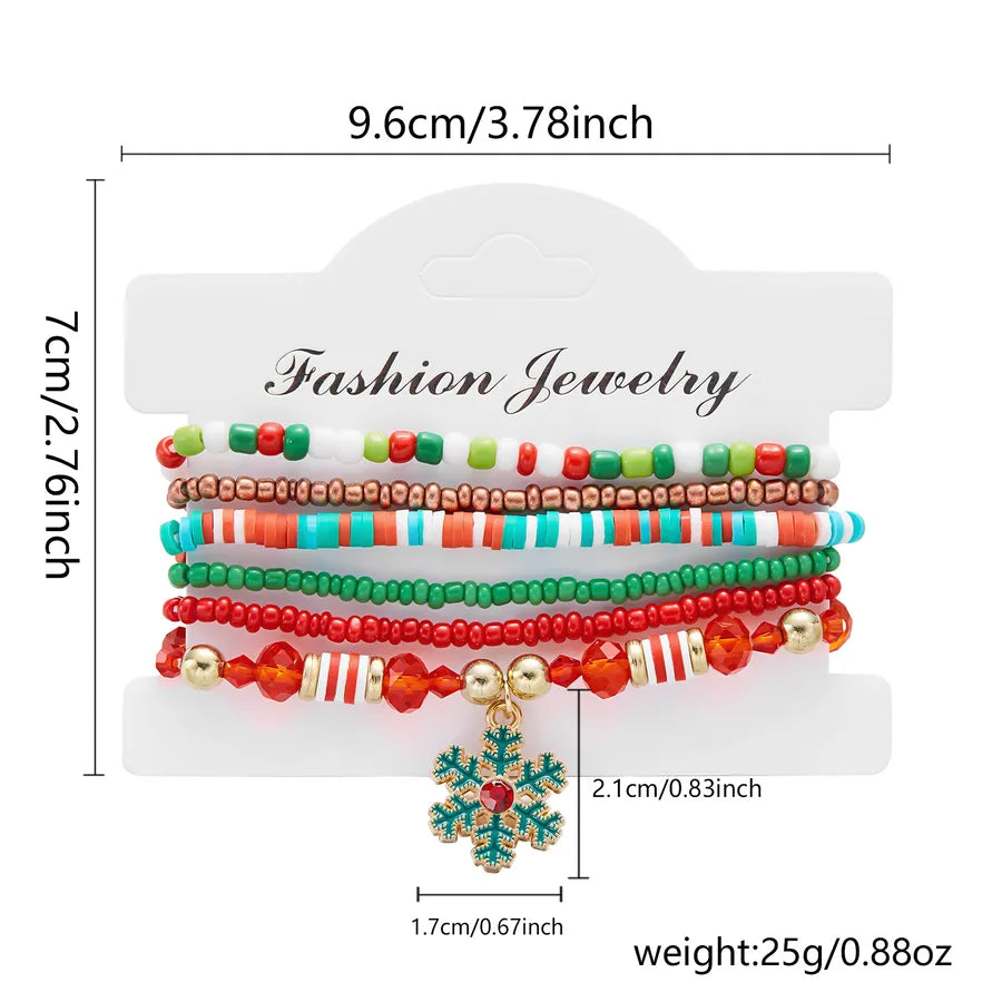 Handmade Christmas Themed Beaded Bracelet Set For Women Soft Clay Snowflake Letter Bracelets  Style