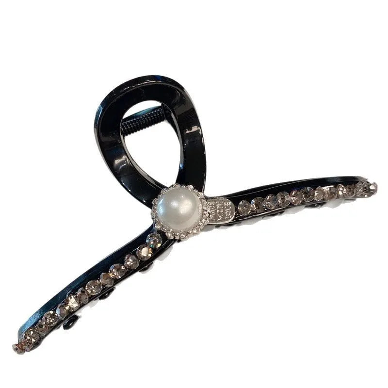Elegant Pearl Embedded Diamond Acrylic Hair Claw Women's Large Transparent Simple Luxury Sweet Headwear Fashionable Hairpin