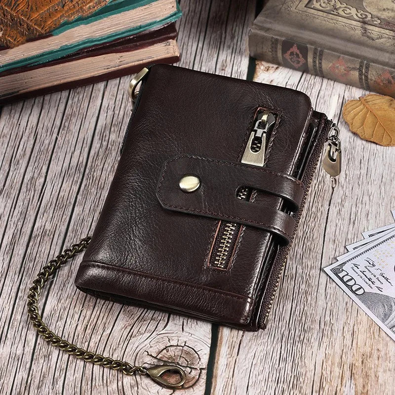 Men's Solid Color Leather Zipper Small Wallets