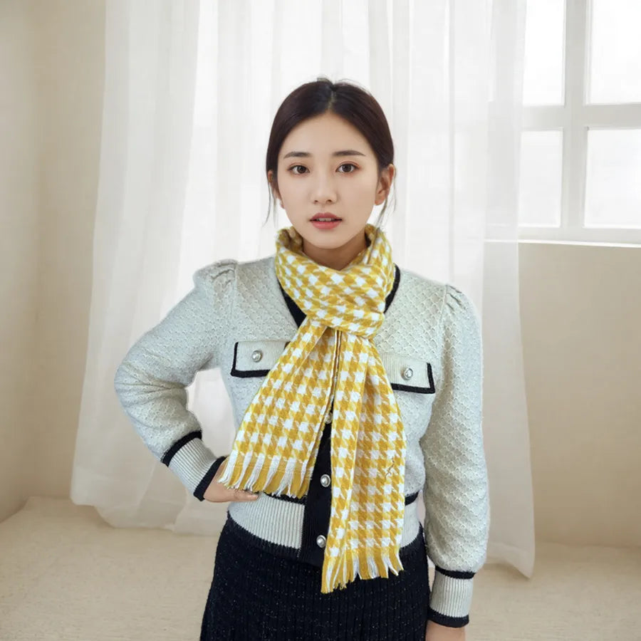 women's casual simple style color block imitation cashmere tassel scarf