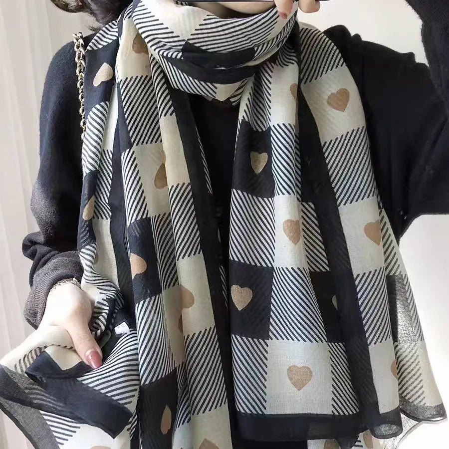 women's fashion star heart shape cotton and linen printing cotton linen scarves