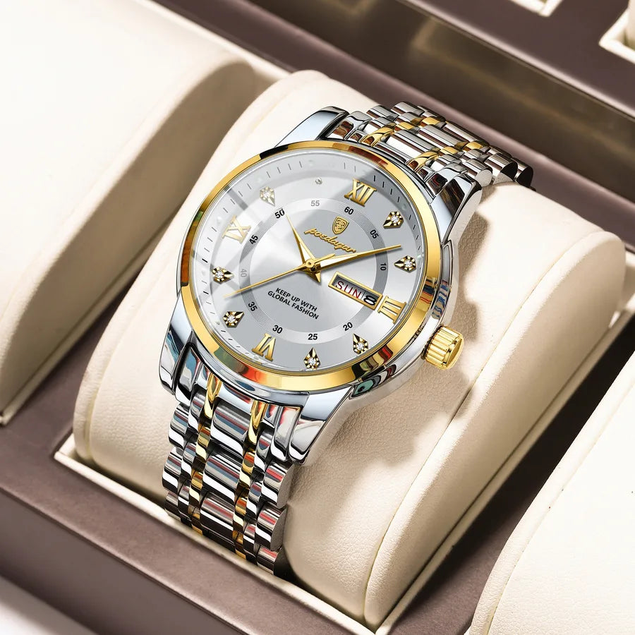 brand waterproof new men's watch double calendar luminous quartz watch live broadcast