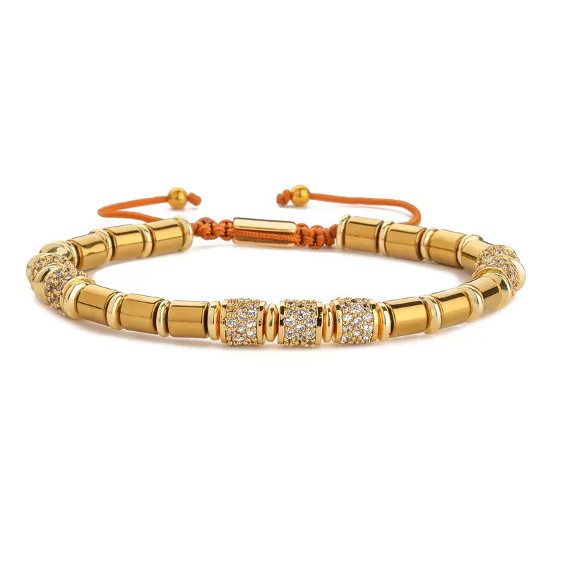 retro streetwear geometric tiger eye copper inlay zircon unisex bracelets