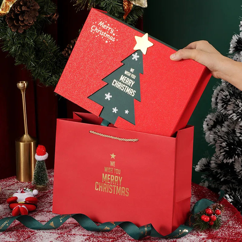 Large Red Christmas Gift Box New Design New Year's Eve Gift Packaging Box Peaceful Apple Scarf Blank Gift Box Foldable Gift Box