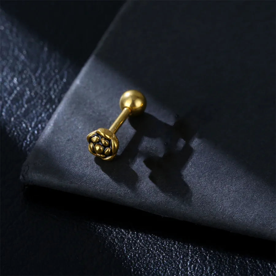 1 Piece Hip-Hop Rose Plating Stainless Steel Ear Studs