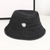 Women's Casual Retro Japanese Style Embroidery Daisy Embroidery Wide Eaves Bucket Hat