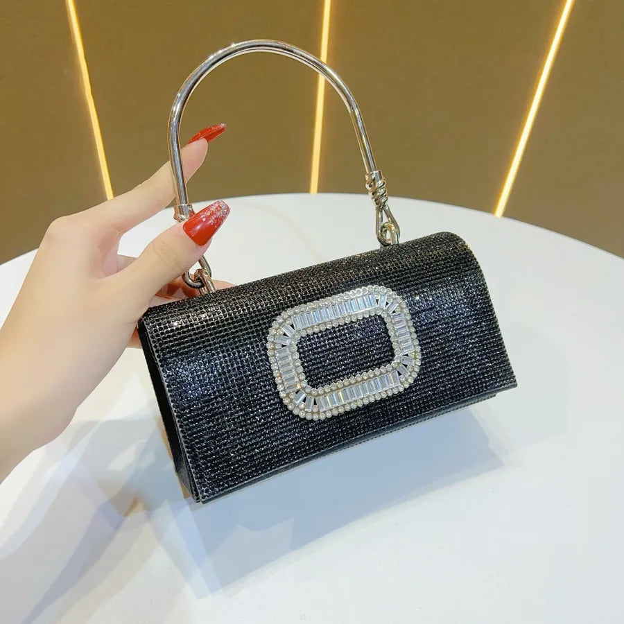 Fashionable Luxury Clutch Bag Diamond Embellished Evening Bag Wedding Reception Lady's Handbag Square Polyester Shoulder Bag
