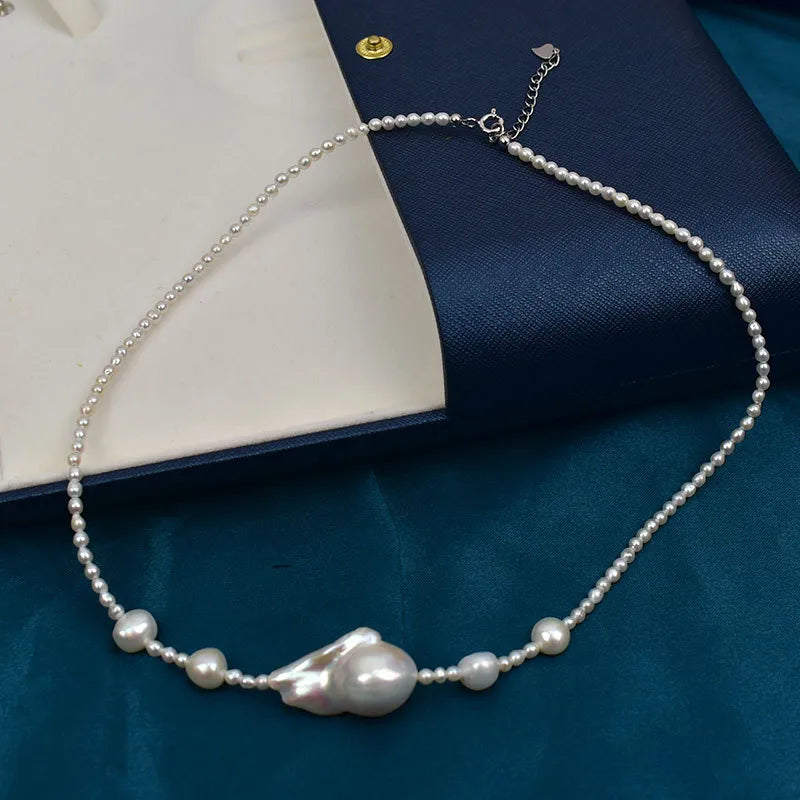Baroque Shape Pearl Necklace Natural Freshwater Pearls Women's Elegant Minimalist Autumn Winter Trendy Choker Neck Chain