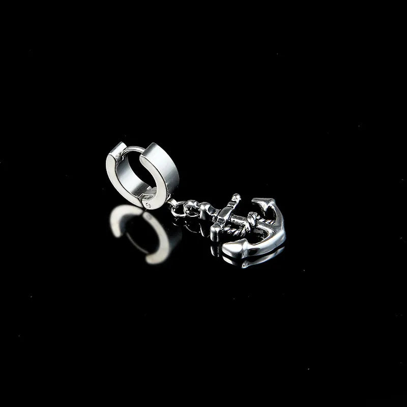 1 piece punk anchor plating stainless steel earrings