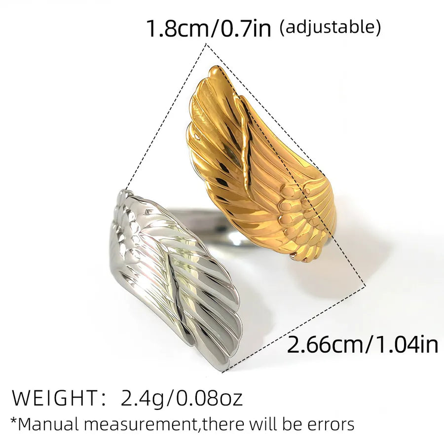Wholesale Jewelry Casual Simple Style Wings 304 Stainless Steel 18K Gold Plated Adjustable Ring