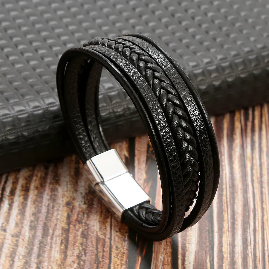 casual solid color alloy handmade men's wristband