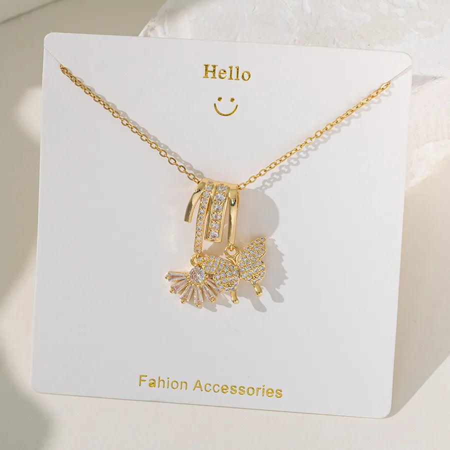 Wholesale Jewelry Elegant Glam Geometric Flower Butterfly 304 Stainless Steel Copper Plating cable chain Pendant Necklace