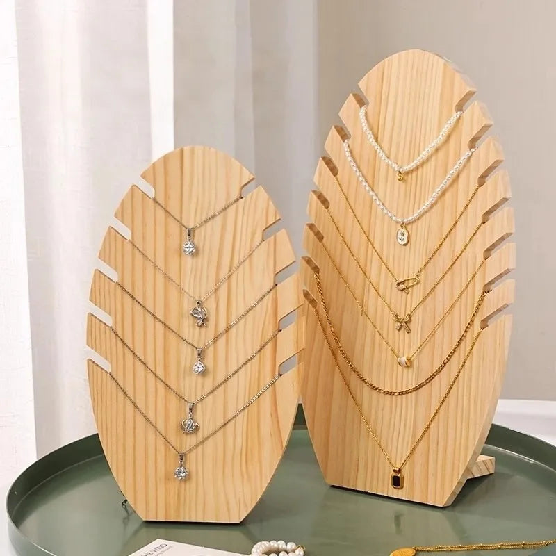 Simple Solid Wood Necklace Bracelet Jewelry Display Stand Artistic Style Banana Leaf Pattern Storage Rack For Stall Selling