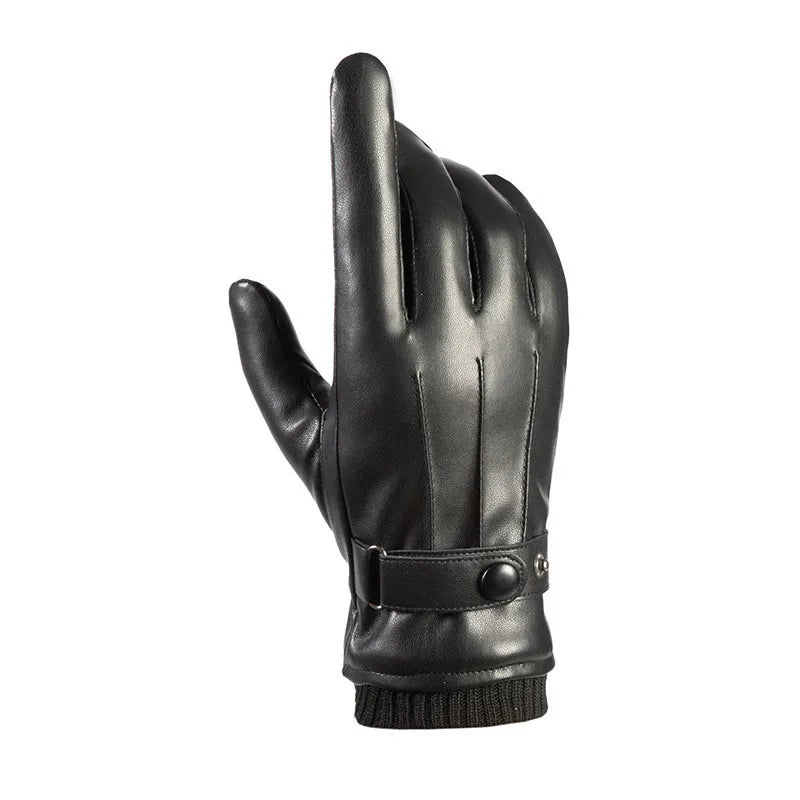 Autumn and winter men's leather gloves PU touch screen gloves fleece-lined warm warm cold driving full finger outdoor riding gloves