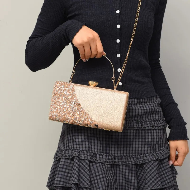 Explosions  New Rhinestone-encrusted Evening Bag High-grade Texture Evening Dress Clutch Bag Chain Shoulder Bag