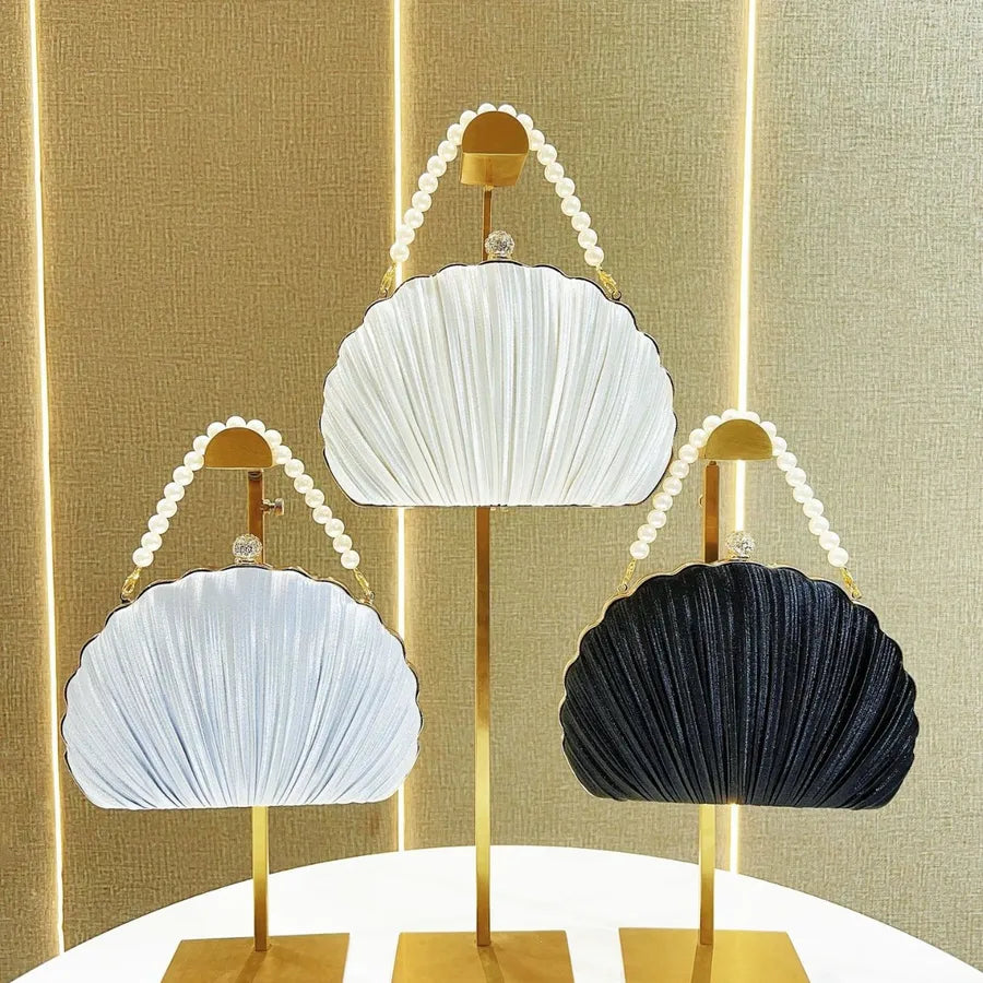 Silk Solid Color Beading Shell Evening Bags