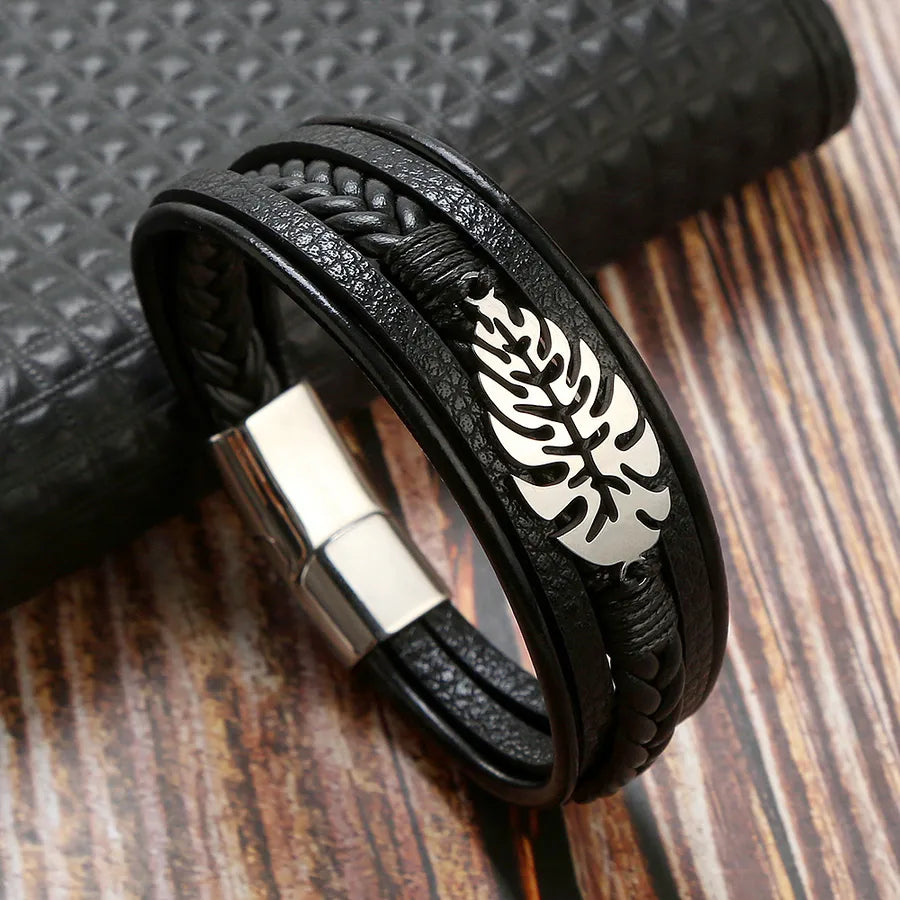 Simple Style Classic Style Leaves Stainless Steel Men's Bangle