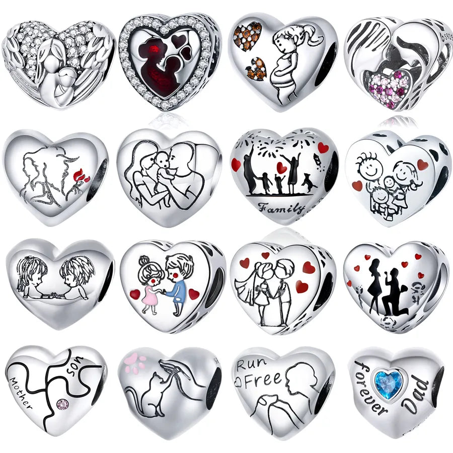 1 Piece 925 Sterling Silver Zircon Human Letter Heart Shape Polished Beads Jewelry Accessories