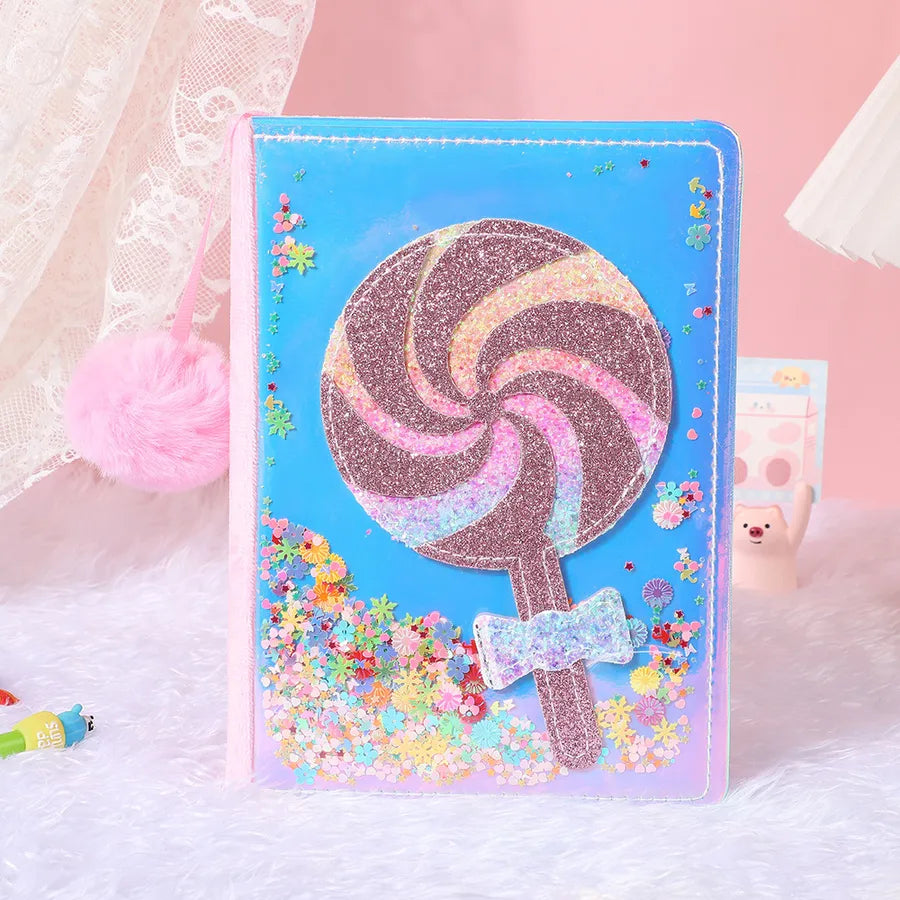 Adorable Glitter  Notebook Cute Cartoon Student Planner Journal Ice Cream  Blue  Wooden Pulp Furry Material