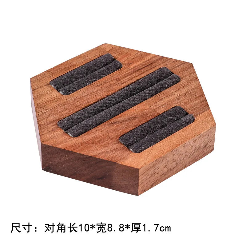 Walnut Wood Ring Display Stand Earring Display Tray Versatile Jewelry Tray Jewelry Stand Hexagonal Base Tray