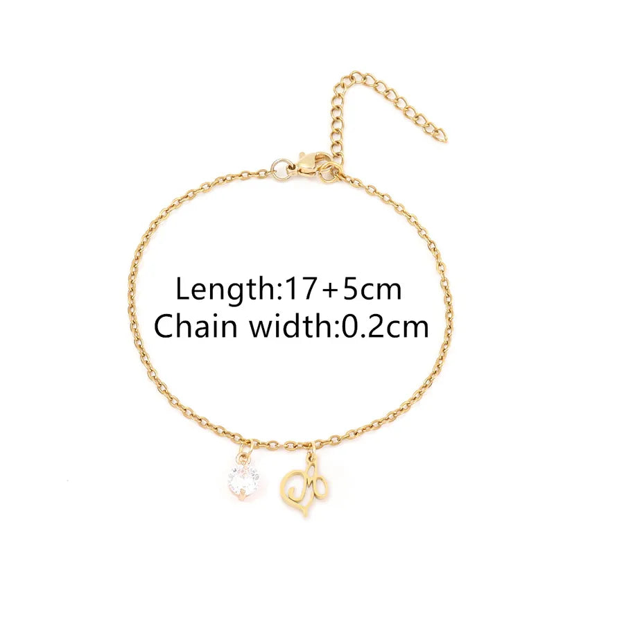 Wholesale Jewelry Elegant Simple Style Classic Style Letter Heart Shape 201 Stainless Steel Copper Artificial Crystal cable chain Bracelets