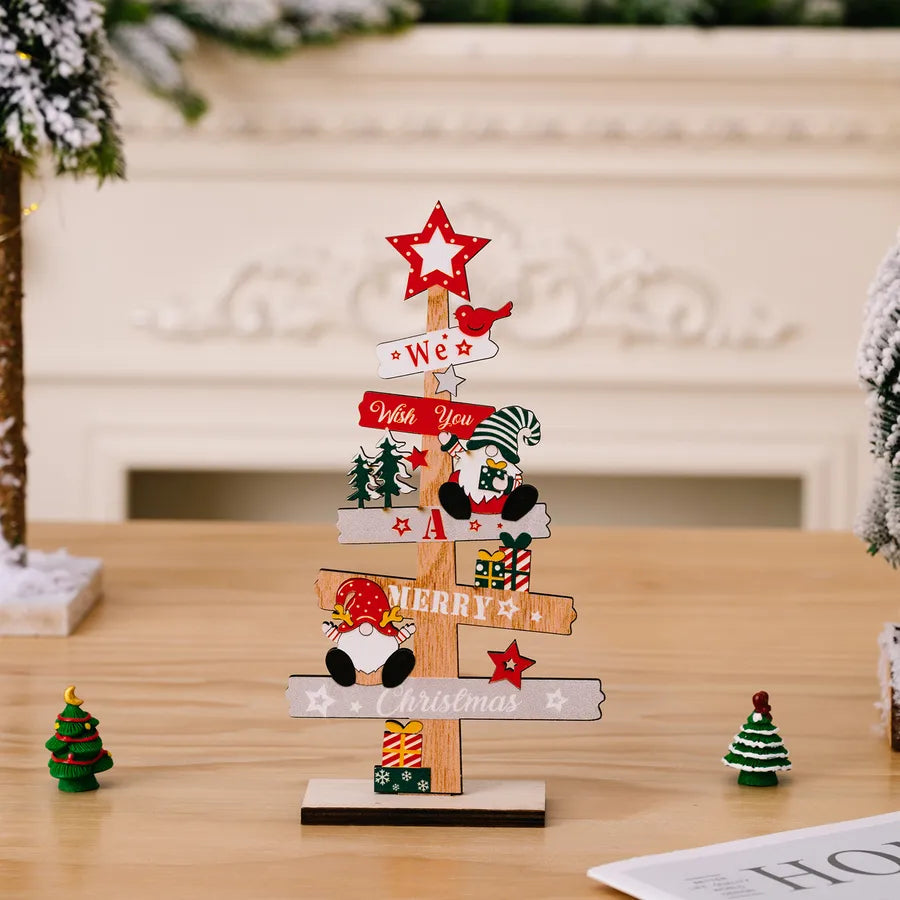 Christmas Cartoon Style Cute Christmas Tree Letter Snowman Wood Indoor Party Festival Ornaments