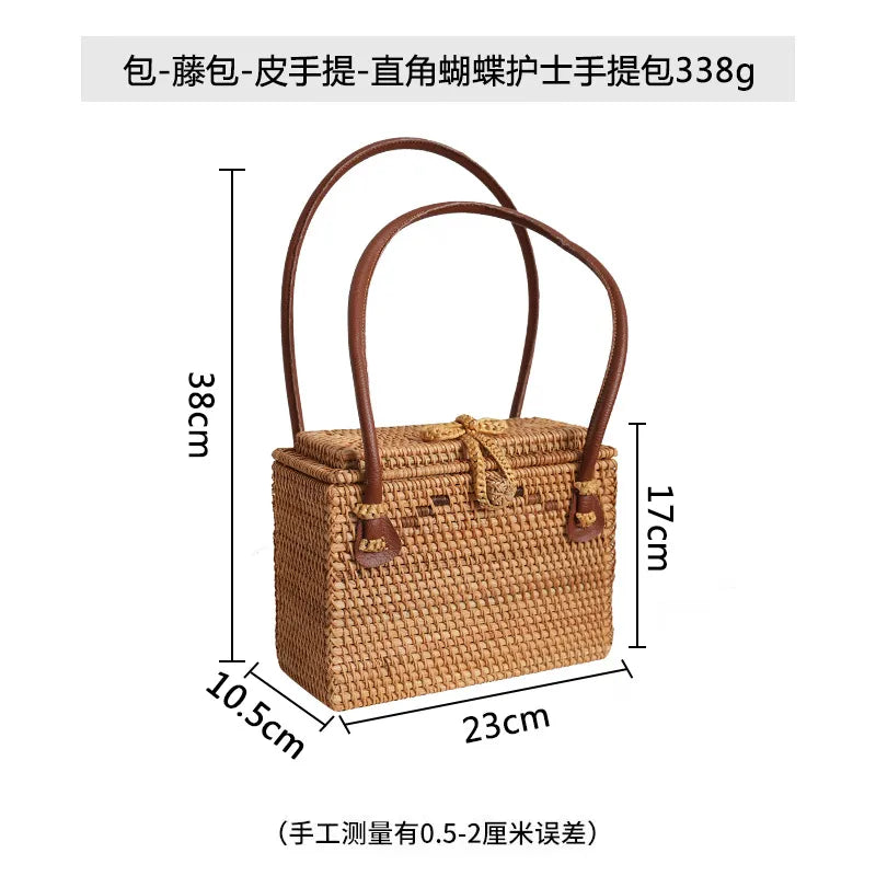 Women's Medium Straw Geometric Vacation Bucket String Straw Bag