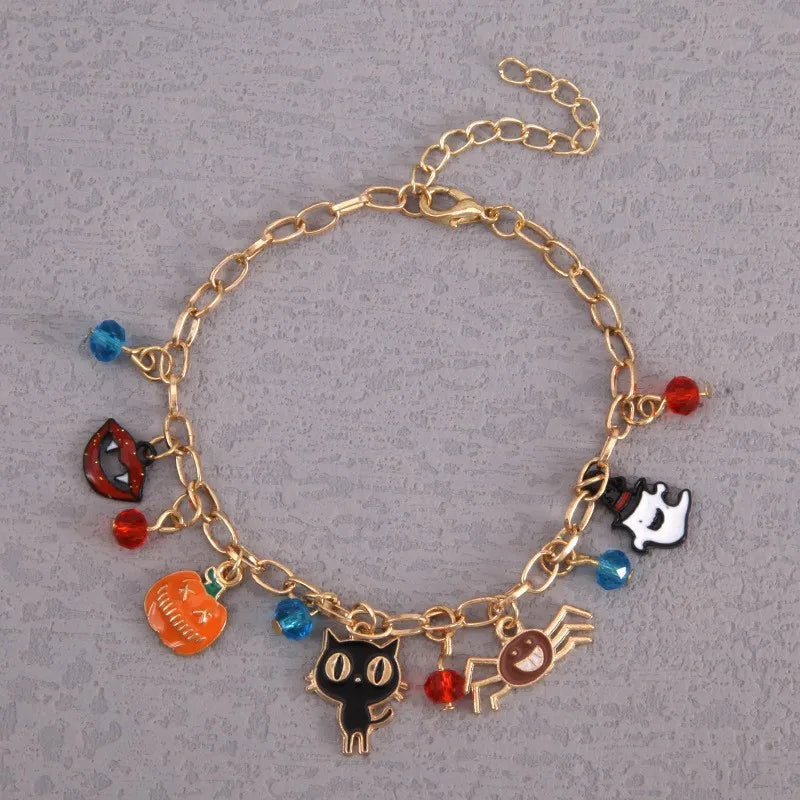 Christmas Themed Crystal Alloy Bracelet Deer Snowman Santa Claus Design Festival Gift Geometric Pattern Cute Unisex Bracelet