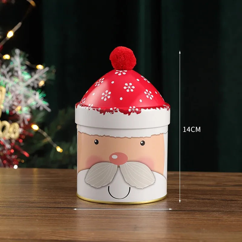 Adorable Christmas Candy Box Santa Claus Reindeer Snowman Storage Can Personalized Christmas Hat Iron Box Gift Packaging