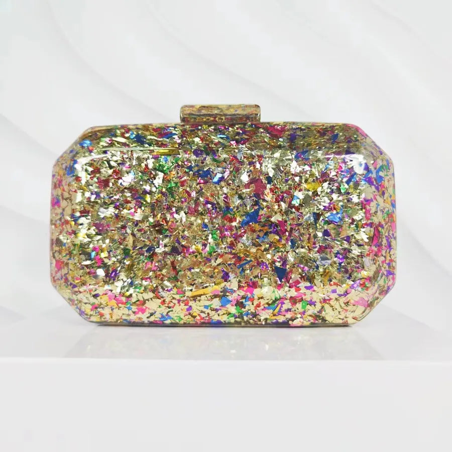 Gold White Blue Arylic Solid Color Square Evening Bags