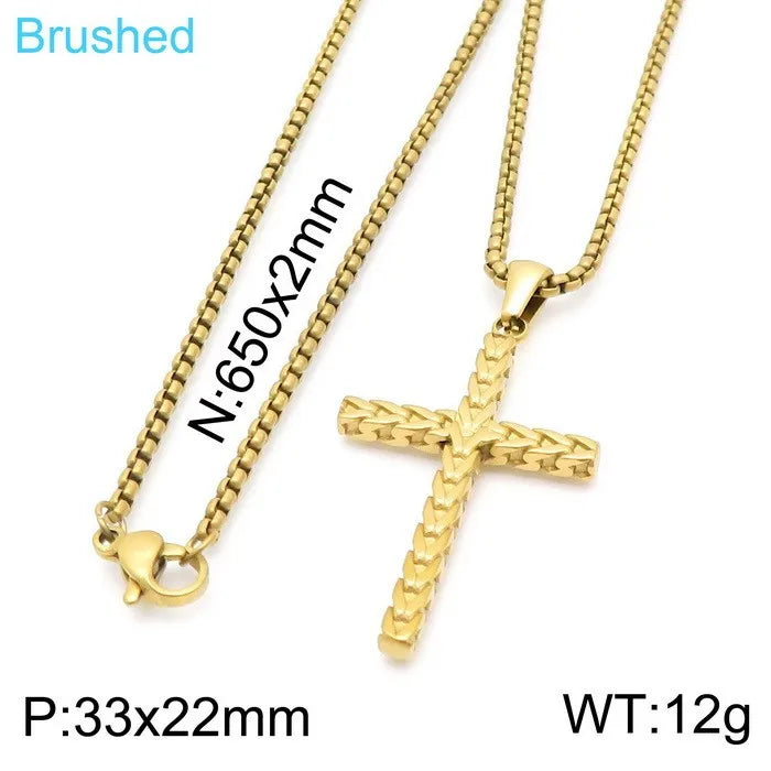 Wholesale Jewelry Hip-Hop Vintage Style Cross Titanium Steel Plating Pendant Necklace None