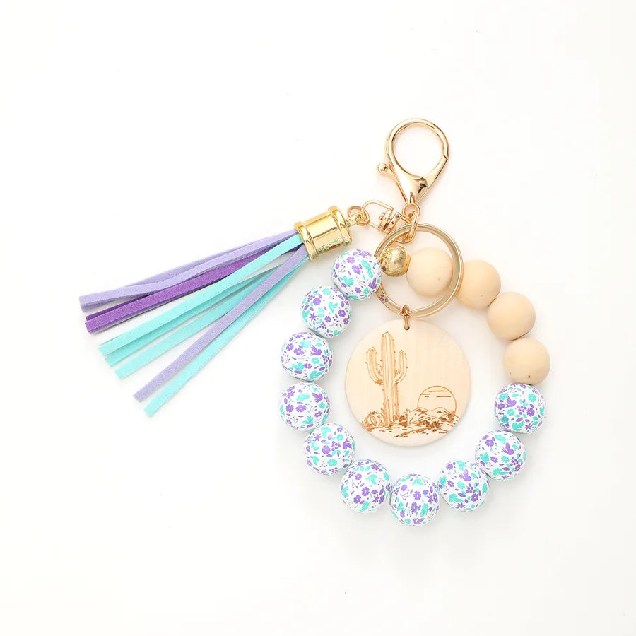 Casual Vacation Simple Style Color Block Wood Beaded Keychain