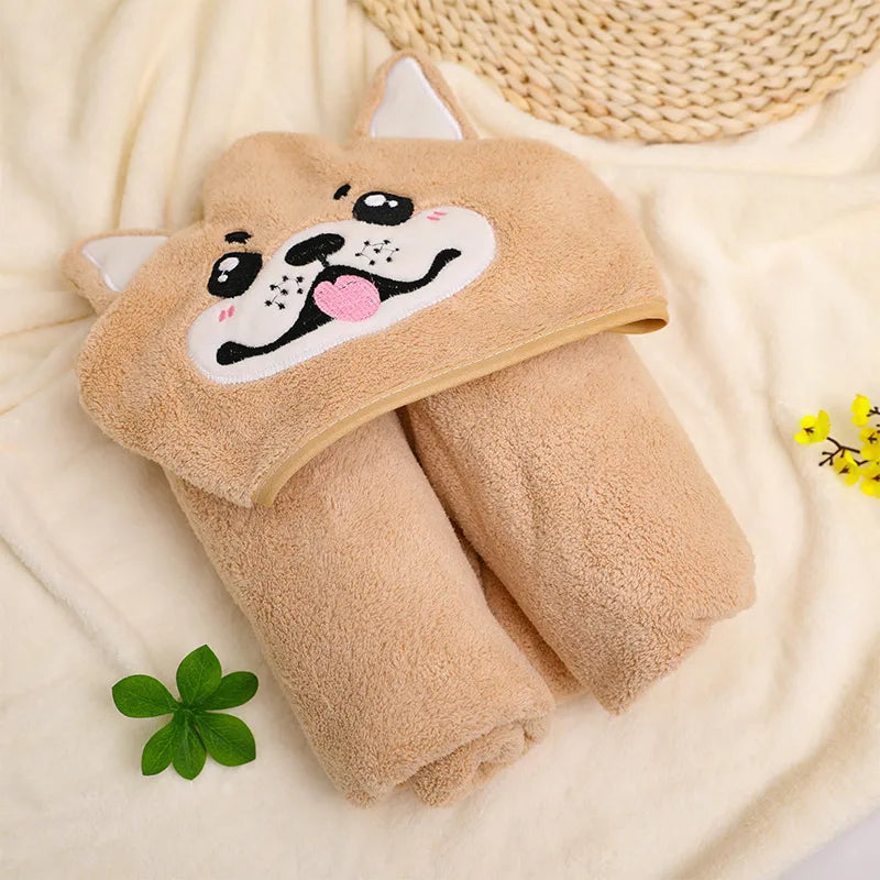 Baby Cartoon Bag Blanket Coral Fleece Absorbent Children's Bath Towel Embroidered Blanket with Hood Cloak Soft Newborn Blanket