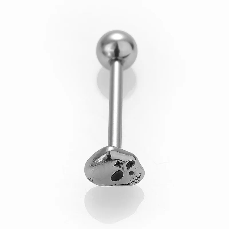 1 Piece Tongue Rings Gothic Hip-Hop Rock Rose Spider Fish Bone 316L Stainless Steel  Polishing Crystal Tongue Rings