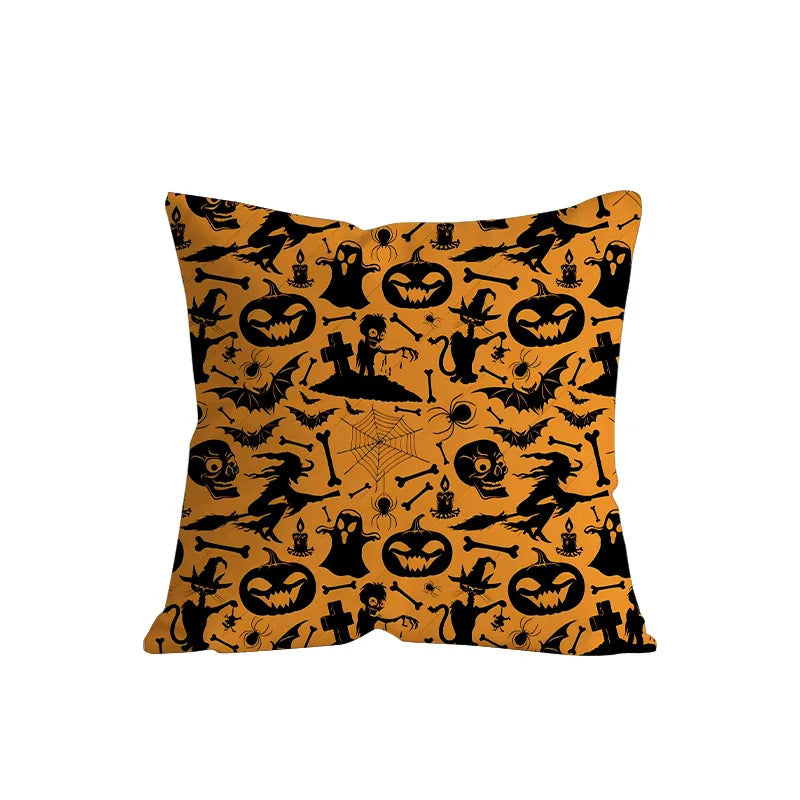 Retro Halloween Skeleton Print Sofa Pillowcase Living Room Decorative Cushion Cover Simple Style Printed Throw Pillow Case