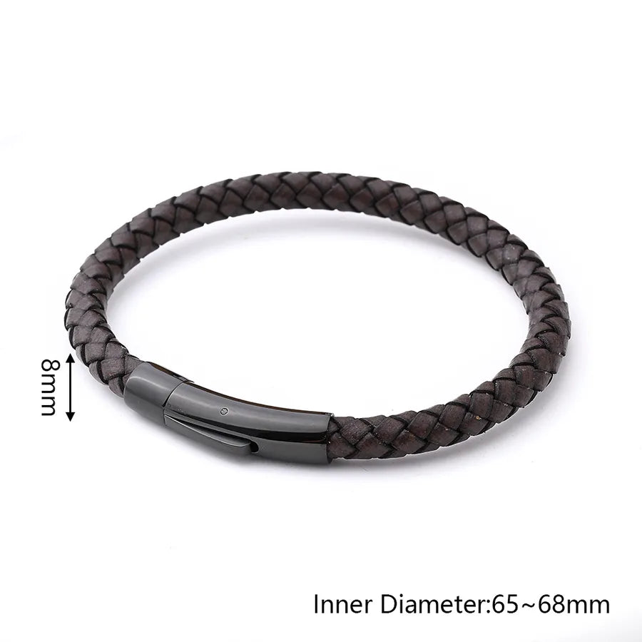 Casual Vacation Streetwear Simple Skull 18K Gold Plated 304 Stainless Steel Genuine Cowhide Polishing Plating Braid Halloween Men's wristband