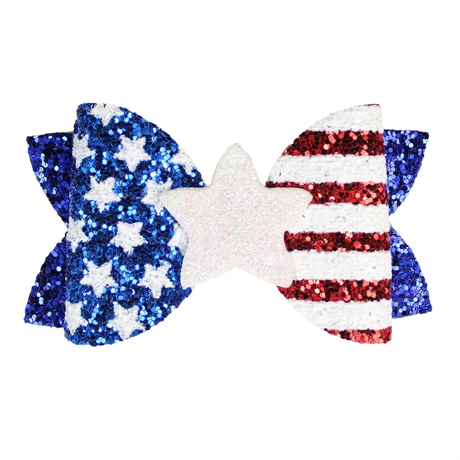 New July 4 US National Day Shining Stars Bow Pair Clip Independence Day Patriotic Girl Hair Accessories