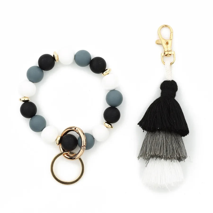 Sweet Geometric Alloy Wood Silica Gel Women's Bag Pendant Keychain