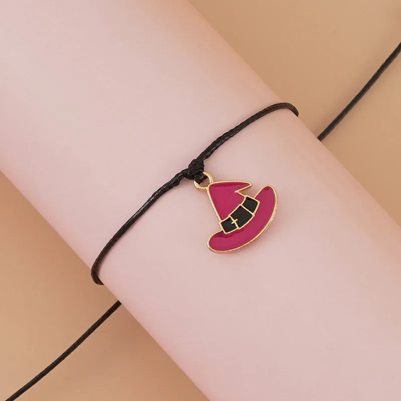 Halloween Skeleton Head Pendant Card Witch Hat Braided Rope Bracelet Funny Ethnic Style Alloy Jewelry Unisex Anniversary Business