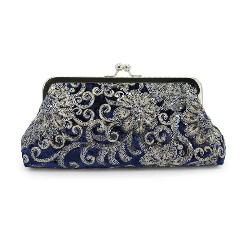 Retro Velvet Beaded Embroidery Handbag For Women Single Shoulder Crossbody Bag Qipao Clutch Bag Party Bag Artistic Chinese Style