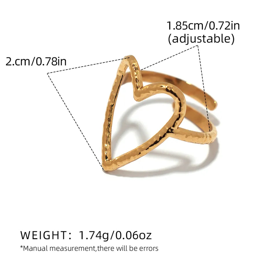 Wholesale Jewelry IG Style Bridal Simple Style Heart Shape 304 Stainless Steel 18K Gold Plated Hollow Out Open Rings