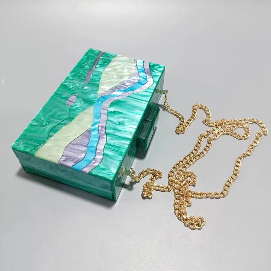 Green Pink Sky Blue Arylic Color Block Square Evening Bags