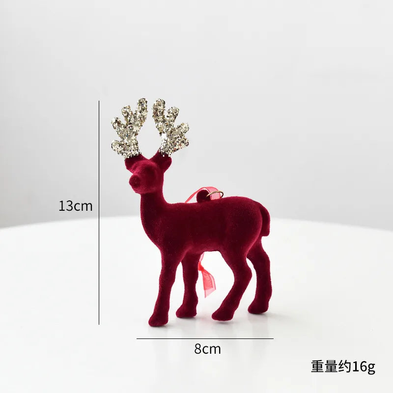 Nuchi Christmas Decorations Plush Deer Decoration Fairy Dust Wine Red Christmas Tree Ornaments American Style Festival Supplies