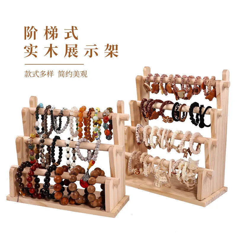 Solid Wood Bracelet Chain Display Stand Stall Selling Wristband Earring Storage Organizer Buddha Beads Necklace Showcase