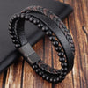 retro punk geometric pu leather natural stone beaded knitting men's bracelets