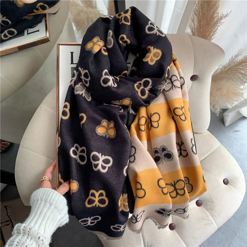 Women's Cute Sweet Color Block Cotton Butterfly Scarf