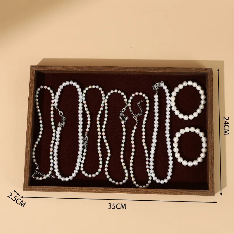 Jewelry Display Tray Earring Necklace Pendant Jewelry Storage Box Ring Plate Bracelet Show Props Wooden Texture High-End Feel