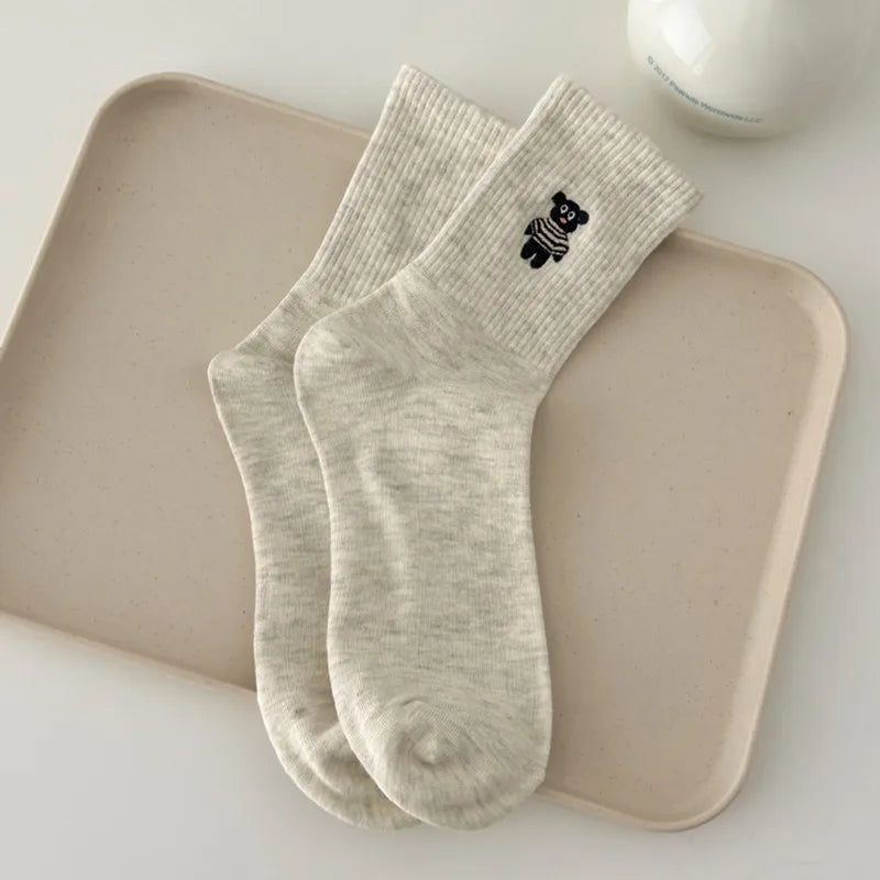 Spring and Summer suxinaimin Cute Dog Embroidered Trendy Healing Striped Mid-Socks Ins Casual Piled Socks