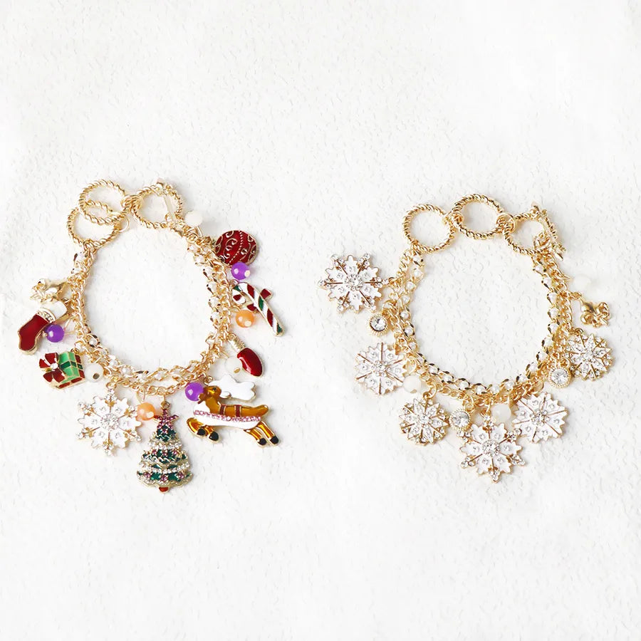 Creative Christmas Themed Bracelet Fashionable Alloy Snowflake Deer Design Festival Gift Asymmetric Electroplated Cartoon Style